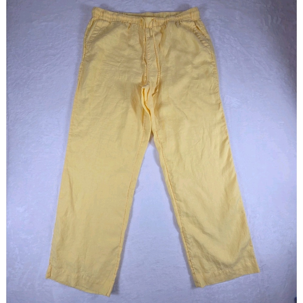 Charter Club Womens Sz Large Butter Yellow Linen Wide Leg Drawstring Pants Beach